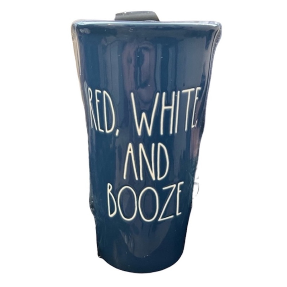 Rae Dunn Red White & Booze Ceramic Tumbler Travel Mug